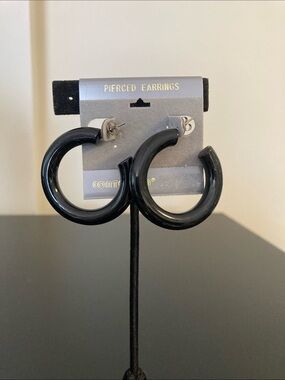 Classic Black Resin Hoop Earrings -